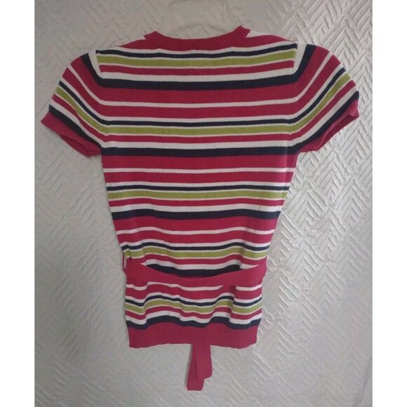 Crazy 8  ~ Girls Short Sleeve Tie Sweater ~ Pink Striped - XL (14) Darling! - Picture 2 of 7